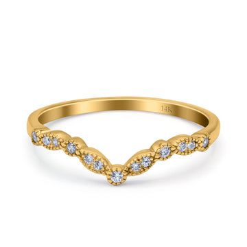 14K Yellow Gold Curved Marquise Half Eternity Stackable Ring Simulated Cubic Zirconia